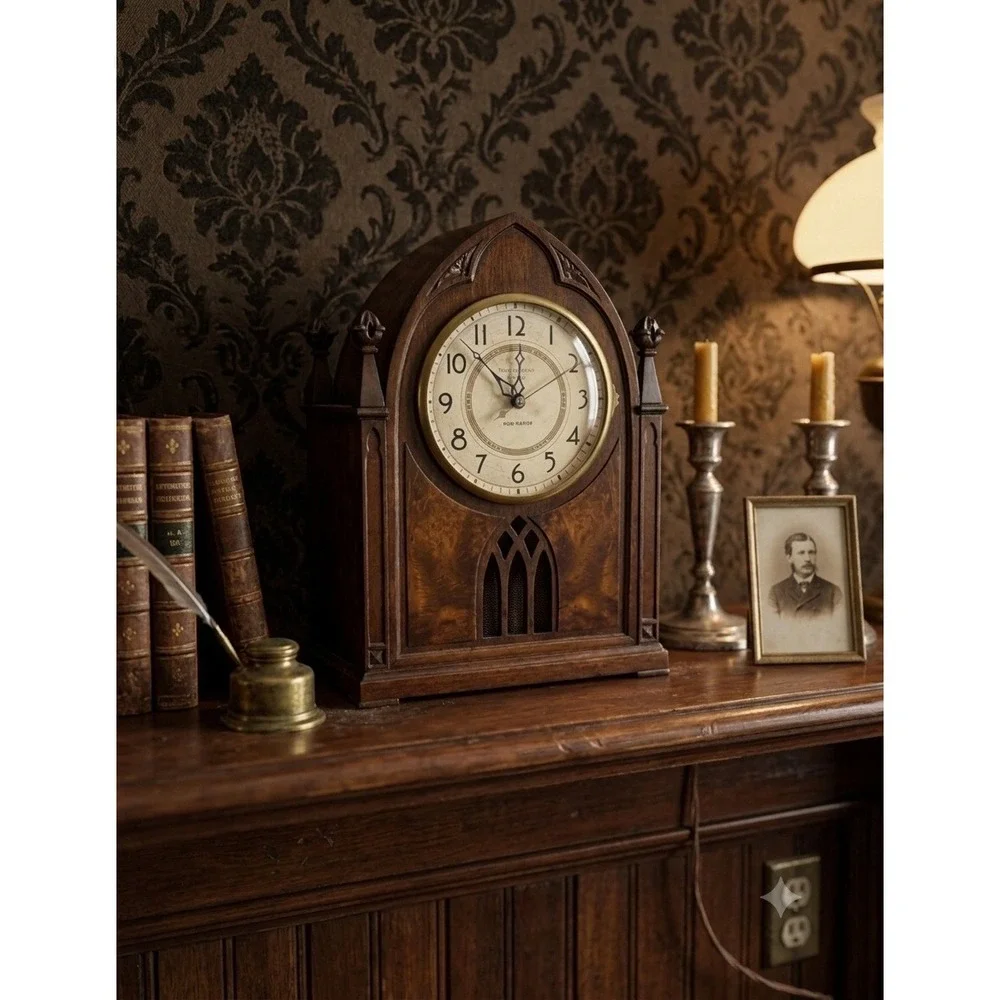 1935 Vintage New Haven Electric Mantel Clock Westminster Chime Gothic Wood